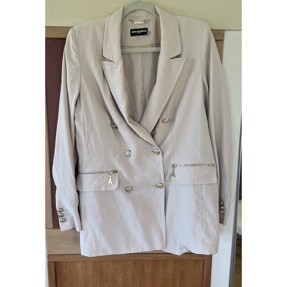 Karl Lagerfeld Women's Paris Sailor Collared Double-Breasted Blazer Bone Size 8 - Picture 1 of 16